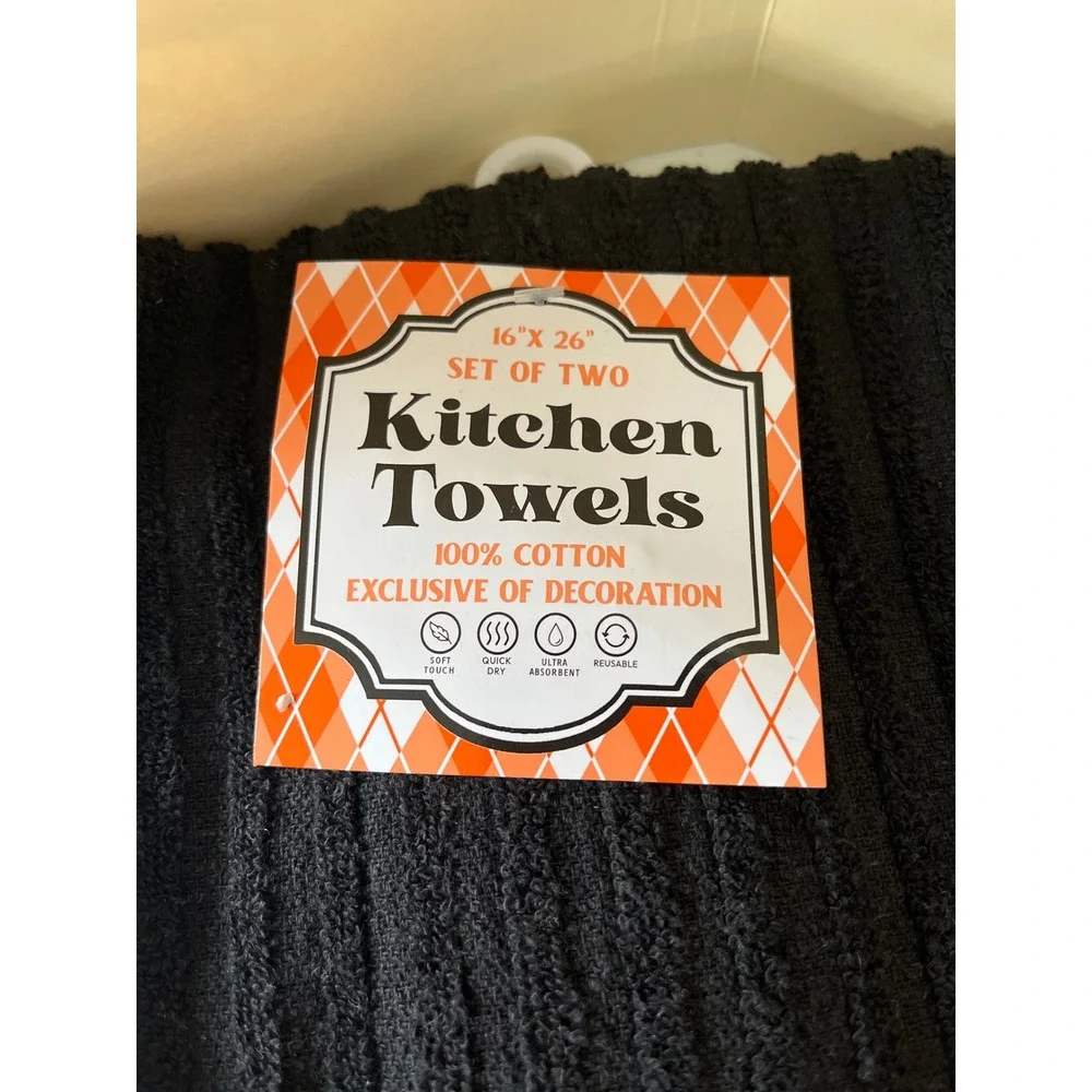 Halloween Kitchen Towels Set of 2 Embroidered Dogs Costumes 100% Cotton Black